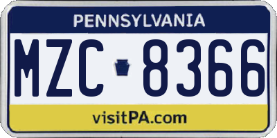 PA license plate MZC8366