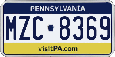 PA license plate MZC8369