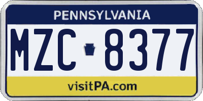 PA license plate MZC8377