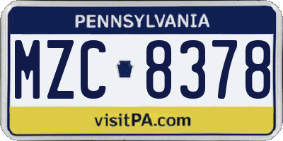 PA license plate MZC8378