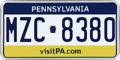 PA license plate MZC8380