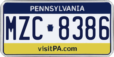 PA license plate MZC8386