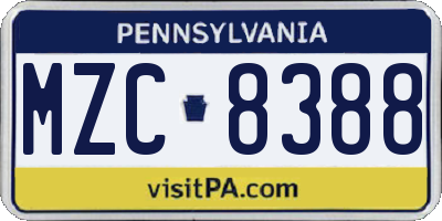 PA license plate MZC8388