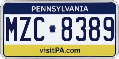 PA license plate MZC8389