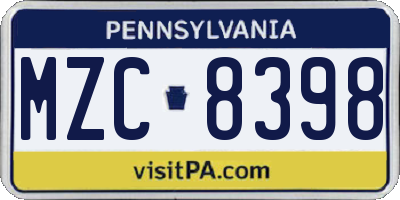 PA license plate MZC8398