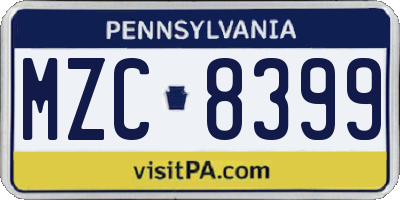 PA license plate MZC8399