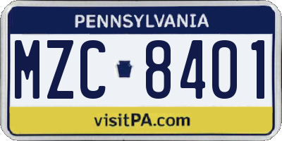 PA license plate MZC8401