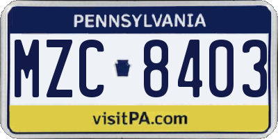 PA license plate MZC8403
