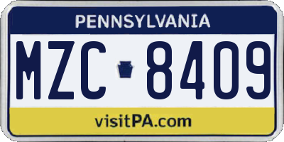 PA license plate MZC8409