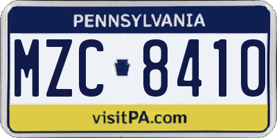 PA license plate MZC8410