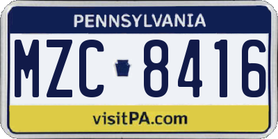 PA license plate MZC8416
