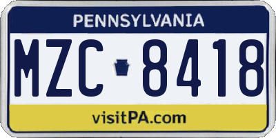 PA license plate MZC8418