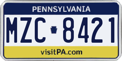 PA license plate MZC8421