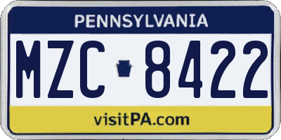 PA license plate MZC8422