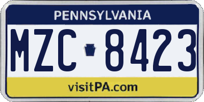 PA license plate MZC8423
