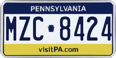 PA license plate MZC8424