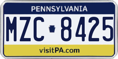 PA license plate MZC8425