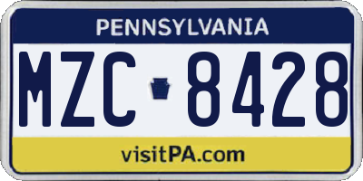 PA license plate MZC8428