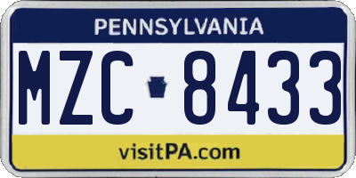 PA license plate MZC8433