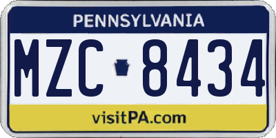 PA license plate MZC8434