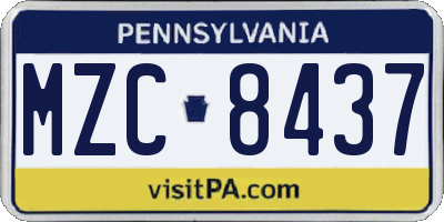 PA license plate MZC8437