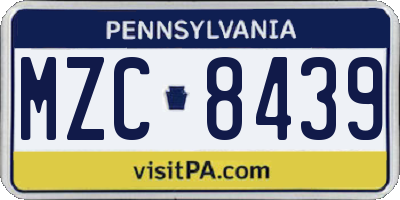 PA license plate MZC8439