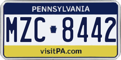 PA license plate MZC8442