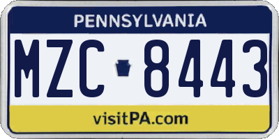 PA license plate MZC8443
