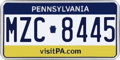 PA license plate MZC8445