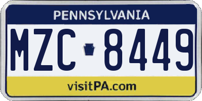 PA license plate MZC8449