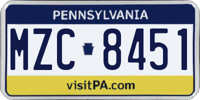 PA license plate MZC8451