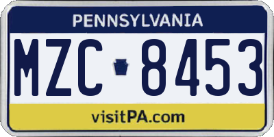 PA license plate MZC8453