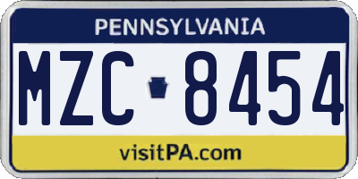 PA license plate MZC8454