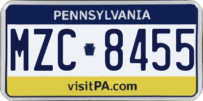 PA license plate MZC8455