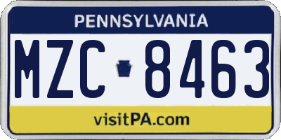 PA license plate MZC8463
