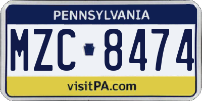 PA license plate MZC8474