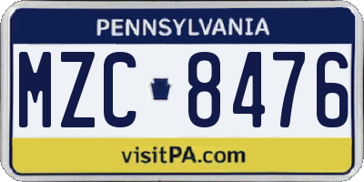 PA license plate MZC8476