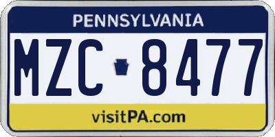 PA license plate MZC8477