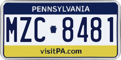 PA license plate MZC8481