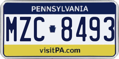 PA license plate MZC8493