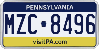 PA license plate MZC8496