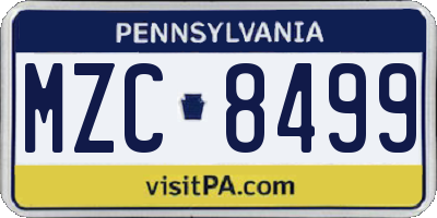 PA license plate MZC8499