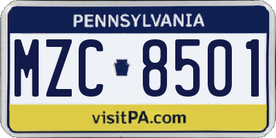 PA license plate MZC8501