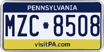 PA license plate MZC8508