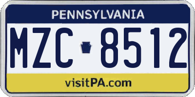 PA license plate MZC8512