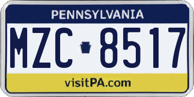 PA license plate MZC8517