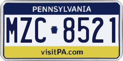 PA license plate MZC8521