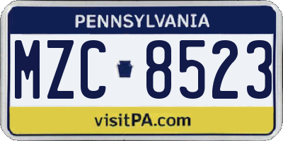 PA license plate MZC8523