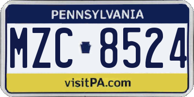 PA license plate MZC8524