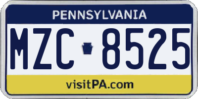 PA license plate MZC8525